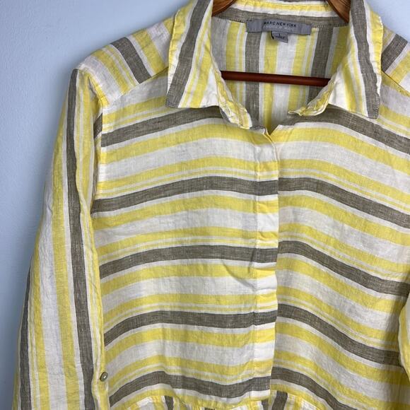 Andrew Marc / Marc New York 100% linen striped summer top size large - Picture 2 of 8